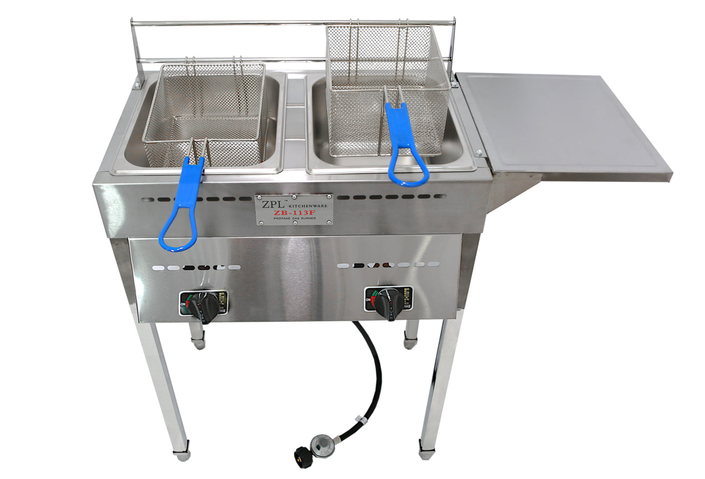 ZB-113F: Outdoor Stainless Steel Double Propane Fryer with Table